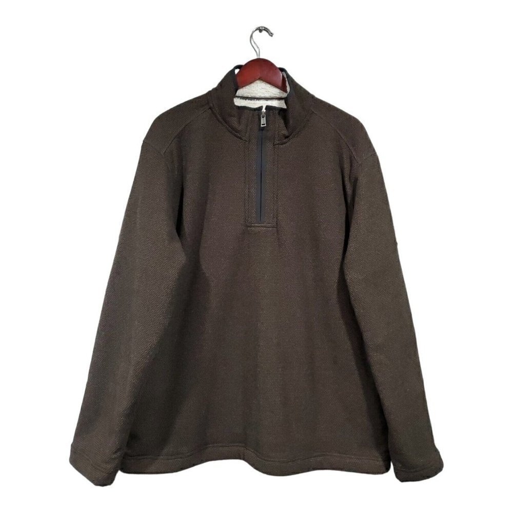 Orvis Sherpa Fleece Lined Pullover 1/4 Zip Sweater Shirt Mens XL Brown Black